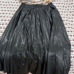 Max Studio Black Faux Leather Pleated Midi Skirt
